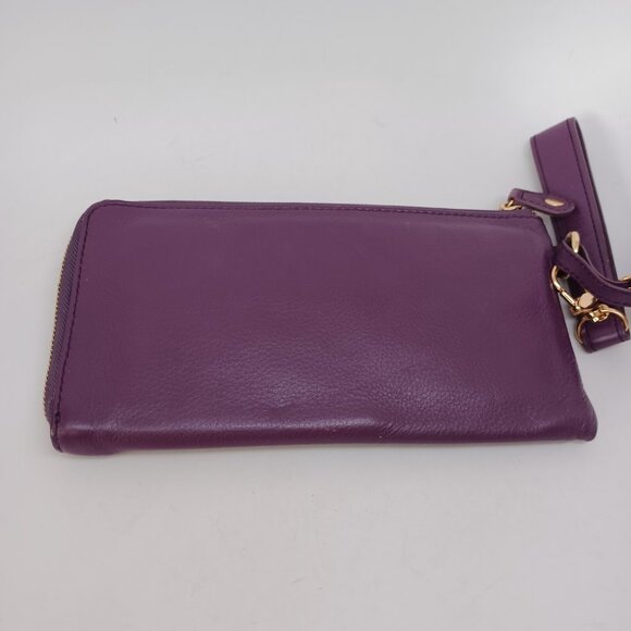 Emma Fox Wristlet Wallet Purple Leather Gold Tone Classic Zip Around - Picture 4 of 12